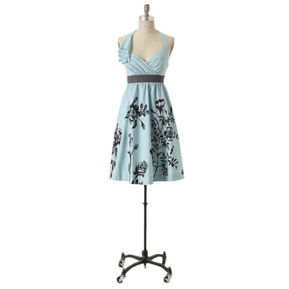 Anthropologie Stemmed Sweetbriar Dress Nathalie Lete •6• Halter Blue Floral $168 - Picture 1 of 16